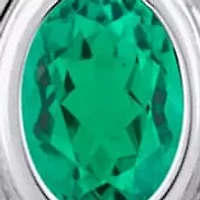 Lab Created Sterling Silver 6x4mm Oval Created Emerald Locket Pendant Necklace