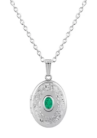 Lab Created Sterling Silver 6x4mm Oval Created Emerald Locket Pendant Necklace