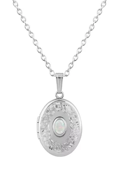 Lab Created Sterling Silver 6x4mm Oval Created Opal Locket Pendant Necklace
