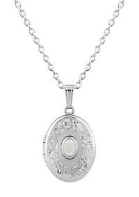Lab Created Sterling Silver 6x4mm Oval Created Opal Locket Pendant Necklace