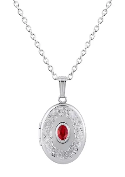 Lab Created Sterling Silver 6x4mm Oval Created Ruby Locket Pendant Necklace