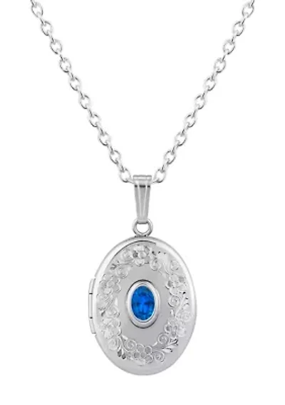 Lab Created Sterling Silver 6x4mm Oval Created Sapphire Locket Pendant Necklace