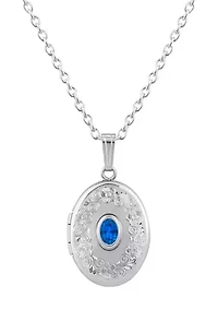 Lab Created Sterling Silver 6x4mm Oval Created Sapphire Locket Pendant Necklace