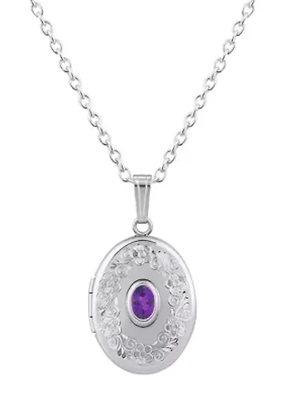 Sterling Silver 6x4mm Oval Amethyst Locket Pendant Necklace