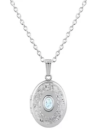 Sterling Silver 6x4mm Oval Aquamarine Locket Pendant Necklace