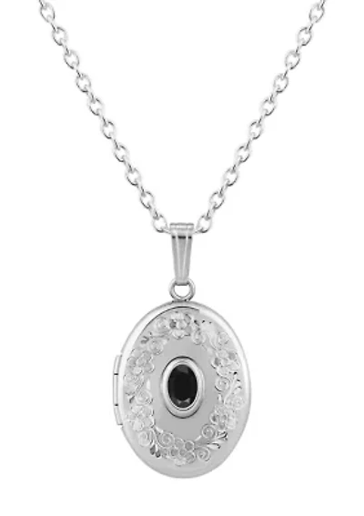 Sterling Silver 6x4mm Oval Black Onyx Locket Pendant Necklace