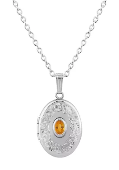 Sterling Silver 6x4mm Oval Citrine Locket Pendant Necklace