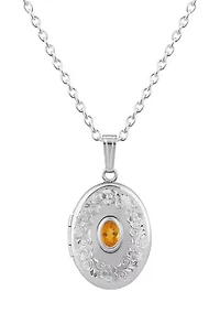 Sterling Silver 6x4mm Oval Citrine Locket Pendant Necklace