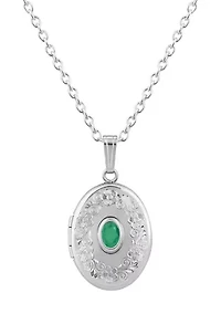 Sterling Silver 6x4mm Oval Emerald Locket Pendant Necklace