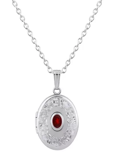 Sterling Silver 6x4mm Oval Garnet Locket Pendant Necklace