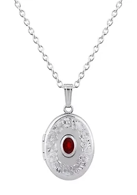 Sterling Silver 6x4mm Oval Garnet Locket Pendant Necklace
