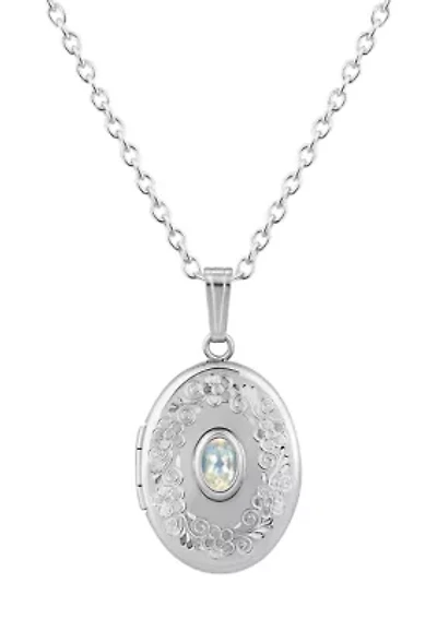 Sterling Silver 6x4mm Oval Moonstone Locket Pendant Necklace