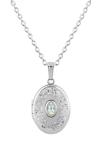 Sterling Silver 6x4mm Oval Moonstone Locket Pendant Necklace