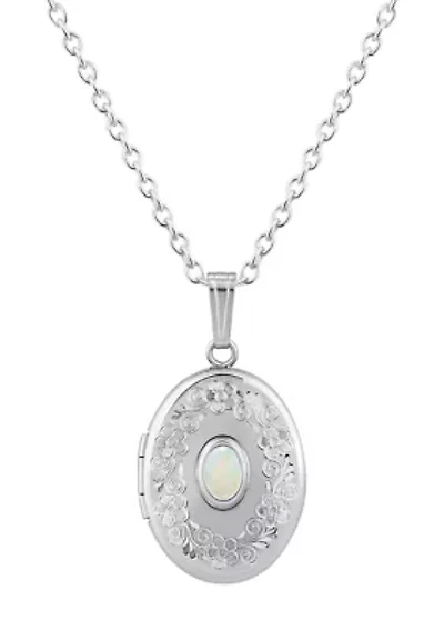 Sterling Silver 6x4mm Oval Opal Locket Pendant Necklace