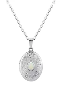 Sterling Silver 6x4mm Oval Opal Locket Pendant Necklace
