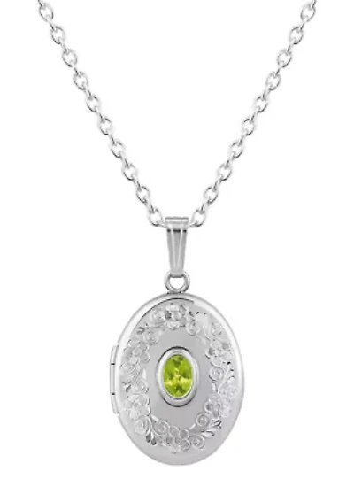 Sterling Silver 6x4mm Oval Peridot Locket Pendant Necklace