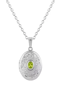 Sterling Silver 6x4mm Oval Peridot Locket Pendant Necklace