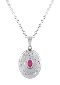 Sterling Silver 6x4mm Oval Ruby Locket Pendant Necklace