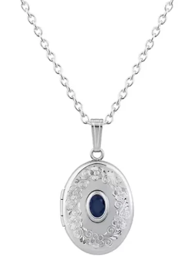 Sterling Silver 6x4mm Oval Sapphire Locket Pendant Necklace