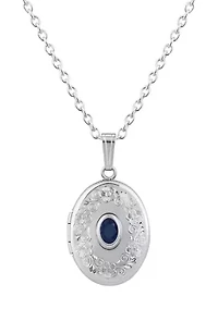 Sterling Silver 6x4mm Oval Sapphire Locket Pendant Necklace
