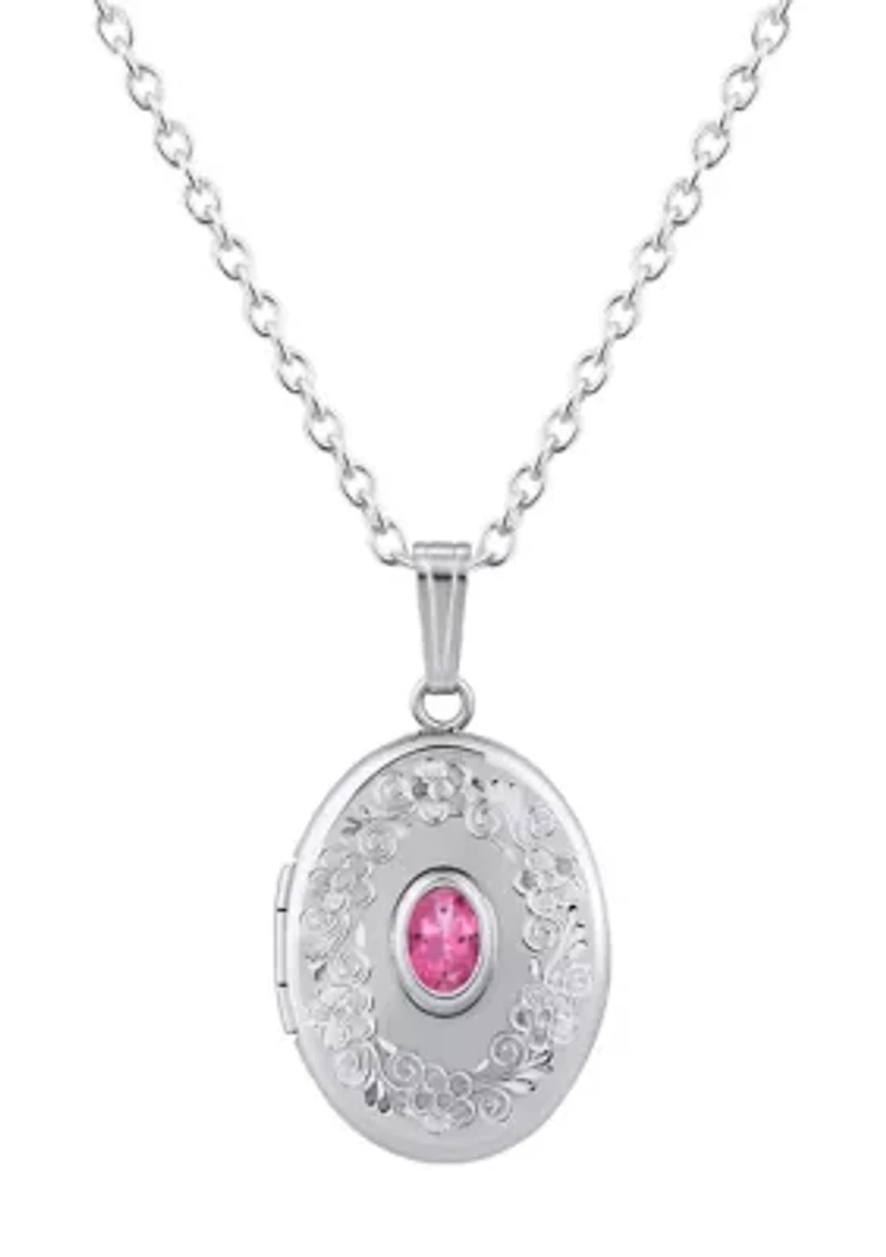 Sterling Silver 6x4mm Oval Pink Topaz Locket Pendant Necklace