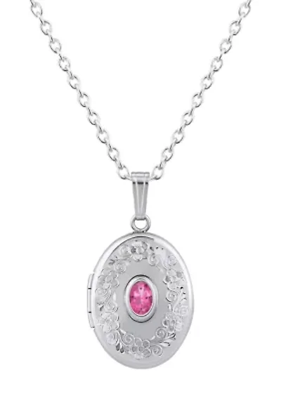 Sterling Silver 6x4mm Oval Pink Topaz Locket Pendant Necklace