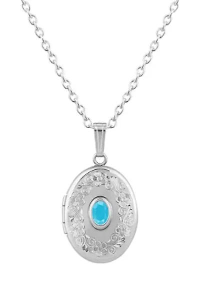 Sterling Silver 6x4mm Oval Turquoise Locket Pendant Necklace