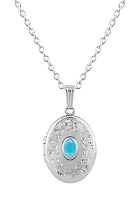 Sterling Silver 6x4mm Oval Turquoise Locket Pendant Necklace