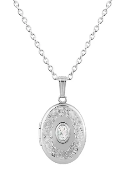 Sterling Silver 6x4mm Oval Topaz Locket Pendant Necklace