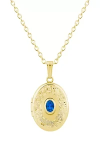 Lab Created Sterling Silver/14K Yellow Gold Plated 6x4mm Oval Created Sapphire Locket Pendant Necklace