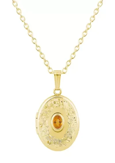 Sterling Silver/14K Yellow Gold Plated 6x4mm Oval Citrine Locket Pendant Necklace