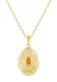 Sterling Silver/14K Yellow Gold Plated 6x4mm Oval Citrine Locket Pendant Necklace