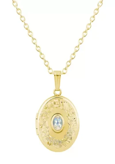 Sterling Silver/14K Yellow Gold Plated 6x4mm Oval Moonstone Locket Pendant Necklace