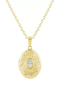 Sterling Silver/14K Yellow Gold Plated 6x4mm Oval Moonstone Locket Pendant Necklace