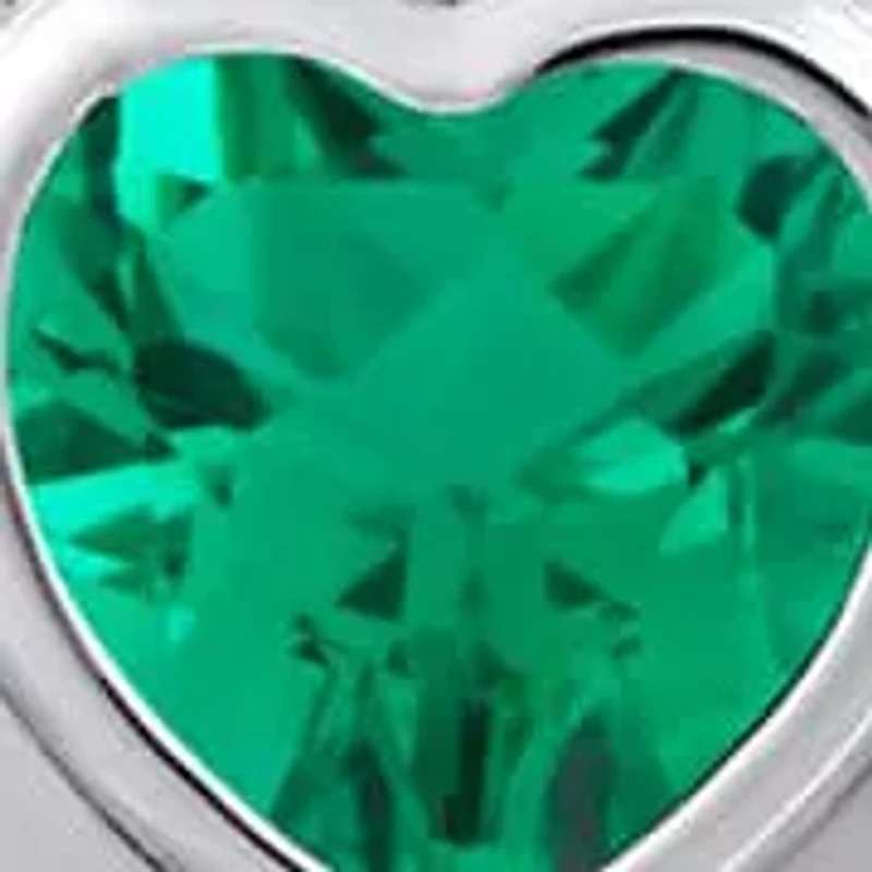 Lab Created Sterling Silver 5mm Heart Shape Created Emerald Locket Pendant Necklace