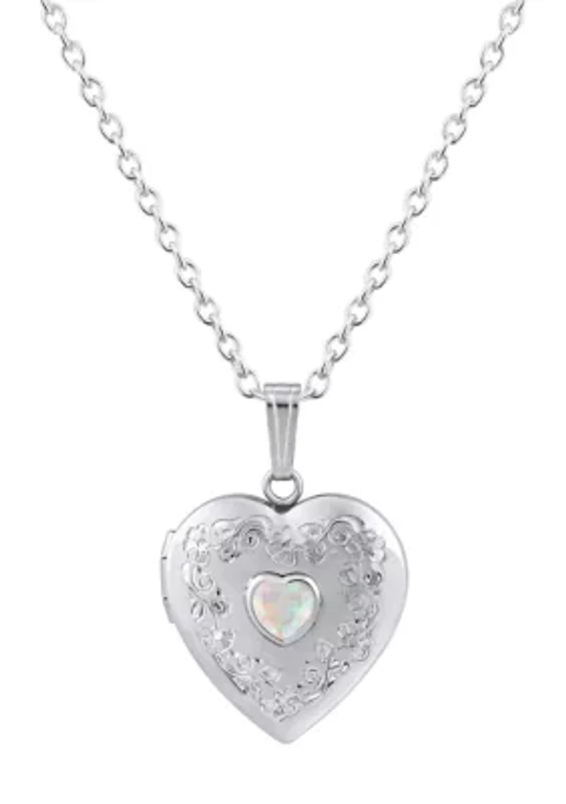 Lab Created Sterling Silver 5mm Heart Shape Created Opal Locket Pendant Necklace