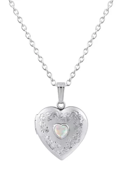 Lab Created Sterling Silver 5mm Heart Shape Created Opal Locket Pendant Necklace