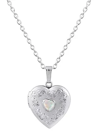 Lab Created Sterling Silver 5mm Heart Shape Created Opal Locket Pendant Necklace