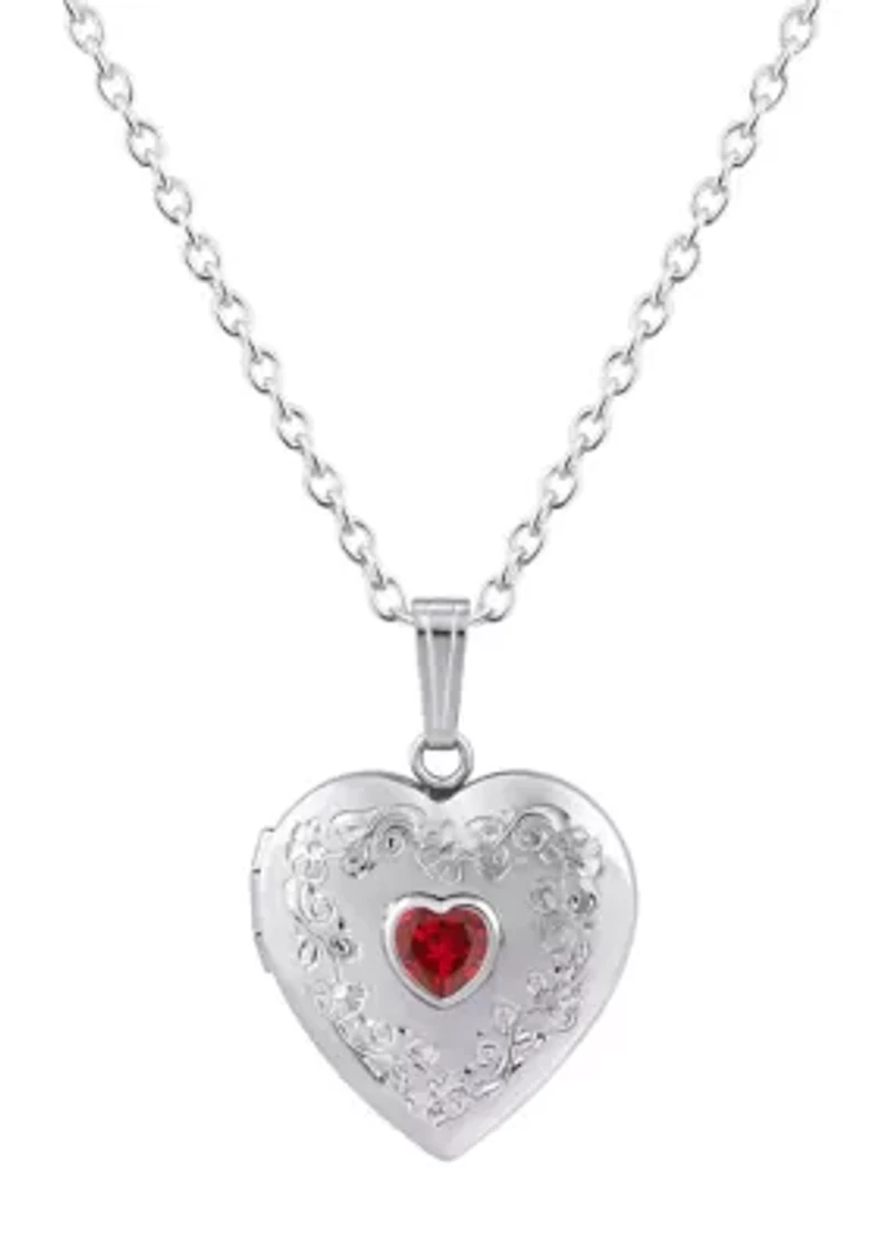 Lab Created Sterling Silver 5mm Heart Shape Created Ruby Locket Pendant Necklace