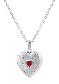 Lab Created Sterling Silver 5mm Heart Shape Created Ruby Locket Pendant Necklace
