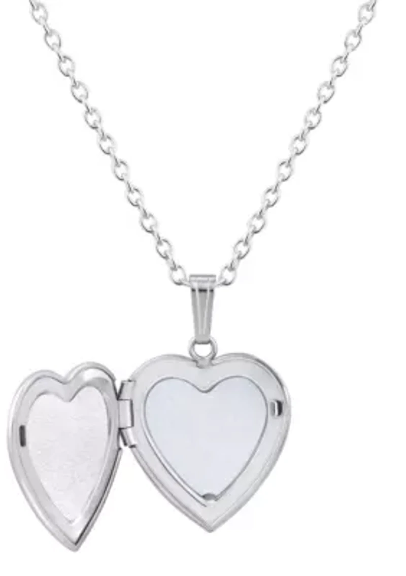 Lab Created Sterling Silver 5mm Heart Shape Created Ruby Locket Pendant Necklace