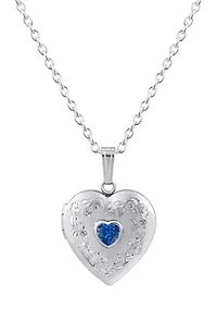 Lab Created Sterling Silver 5mm Heart Shape Created Sapphire Locket Pendant Necklace