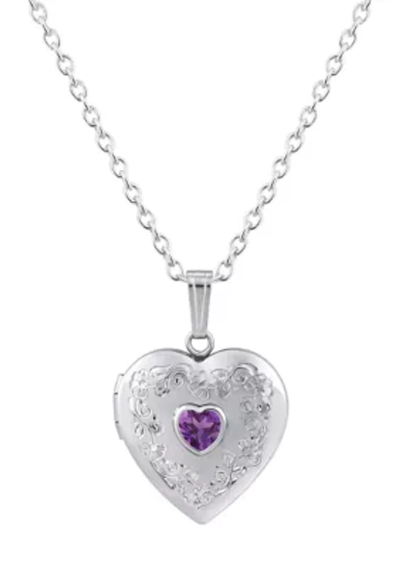 Sterling Silver 5mm Heart Shape Amethyst Locket Pendant Necklace