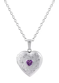Sterling Silver 5mm Heart Shape Amethyst Locket Pendant Necklace