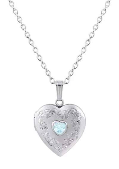 Sterling Silver 5mm Heart Shape Aquamarine Locket Pendant Necklace
