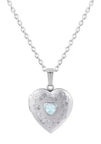 Sterling Silver 5mm Heart Shape Aquamarine Locket Pendant Necklace