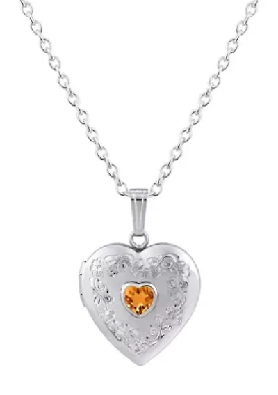 Sterling Silver 5mm Heart Shape Citrine Locket Pendant Necklace