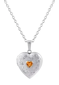 Sterling Silver 5mm Heart Shape Citrine Locket Pendant Necklace
