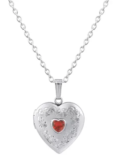 Sterling Silver 5mm Heart Shape Garnet Locket Pendant Necklace