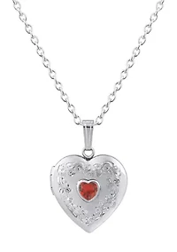 Sterling Silver 5mm Heart Shape Garnet Locket Pendant Necklace